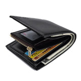 Men's Short Wallet Triple Fold Zipper PU Wallet Multi-Card Slot