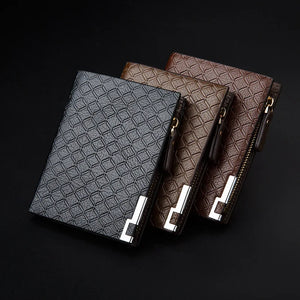 Men's Short Knurling Leather Wallet Retro Slim Man Purse