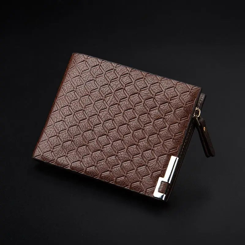 Natural Leather Short Men's Wallet Retro Zipper Slim Man Purse