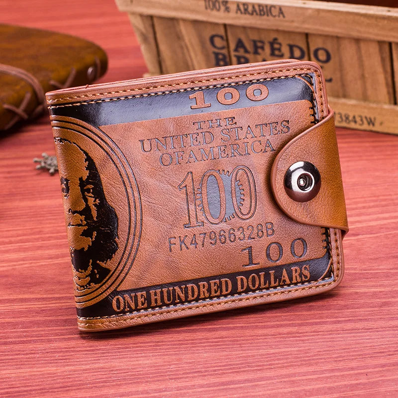 Men's Retro Magnetic Buckle Wallet US Dollar Pattern Business Style