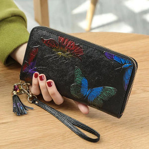 Dragonfly Rose Clutch Leather Evening Bag Wallet
