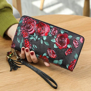 Dragonfly Rose Clutch Leather Evening Bag Wallet