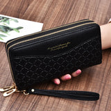 Women's Long Double Zipper Clutch Bag with Hand Strap