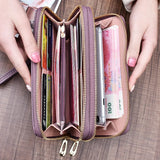 Women's Long Double Zipper Clutch Bag with Hand Strap