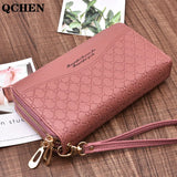 Women's Long Double Zipper Clutch Bag with Hand Strap