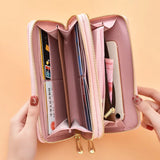 Women's Leather Double Zipper Handbag Large Capacity Phone Bag