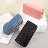Woven Pattern Leather Wallet, Large Capacity Clutch