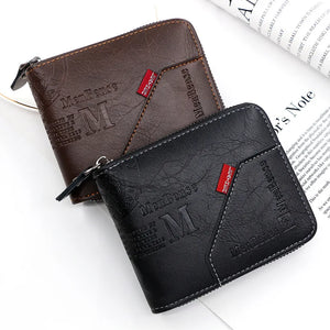 Men's Short Casual Wallet PU Leather Small Zipper Coins Bag