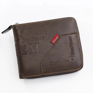 Men's Short Casual Wallet PU Leather Small Zipper Coins Bag