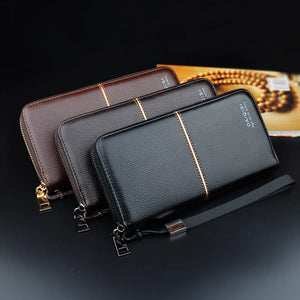 Men's Long Leather Zipper Wallet Portefeuille Clutch