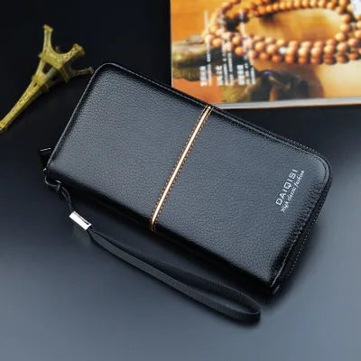 Men's Long Leather Zipper Wallet Portefeuille Clutch