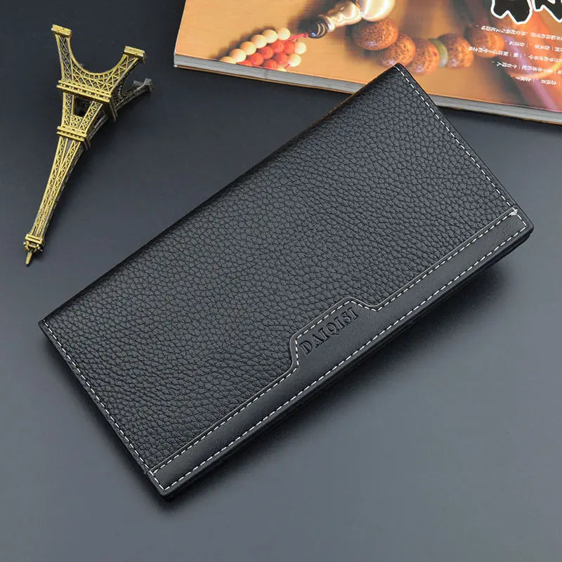 Men Long Wallet Trifold Leather Billetera Hombre
