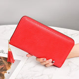 Women's Long Woven Handbag with Tassel Zipper