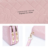 Women's Long Wallet with Wrist Strap, Double Zipper