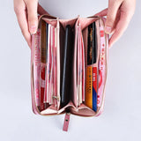 Women's Long Wallet with Wrist Strap, Double Zipper