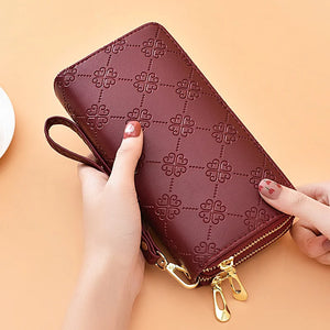 Bright Leather Double Zipper Hand Bag Large Capacity Mobile Phone Bag