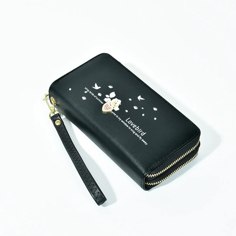Women's Love Printed Wallet Double Zipper Handbag