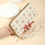 Women's Long Zipper Handbag Letter Print Wrist Band Phone Bag