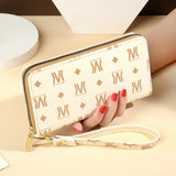 Women's Long Zipper Handbag Letter Print Wrist Band Phone Bag