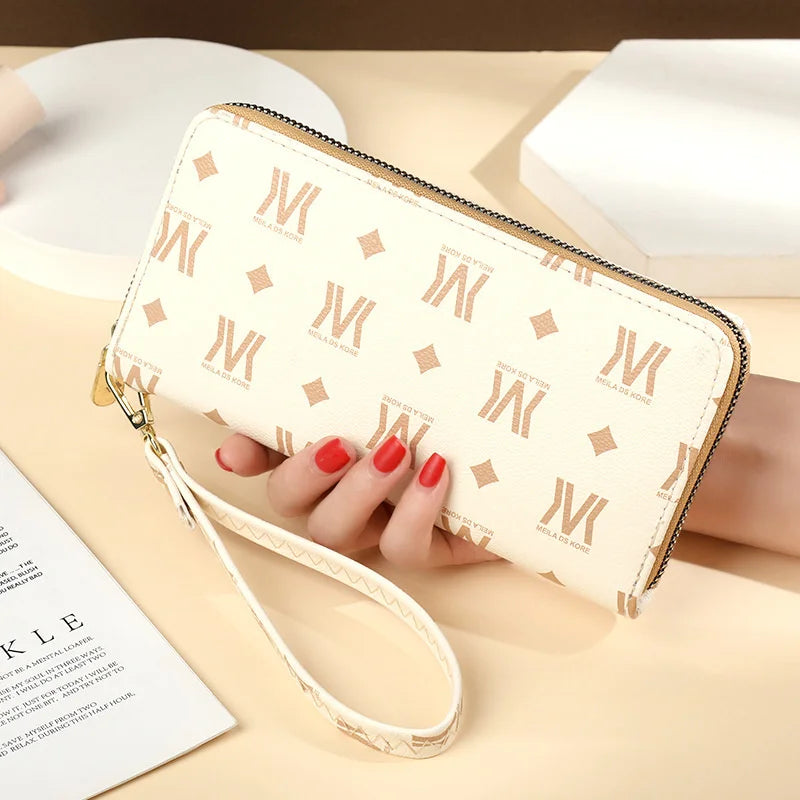 Women's Long Zipper Handbag Letter Print Wrist Band Phone Bag