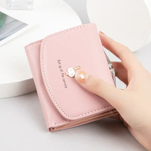 Women's Short Rabbit Lock Wallet PU Leather Coin Bag