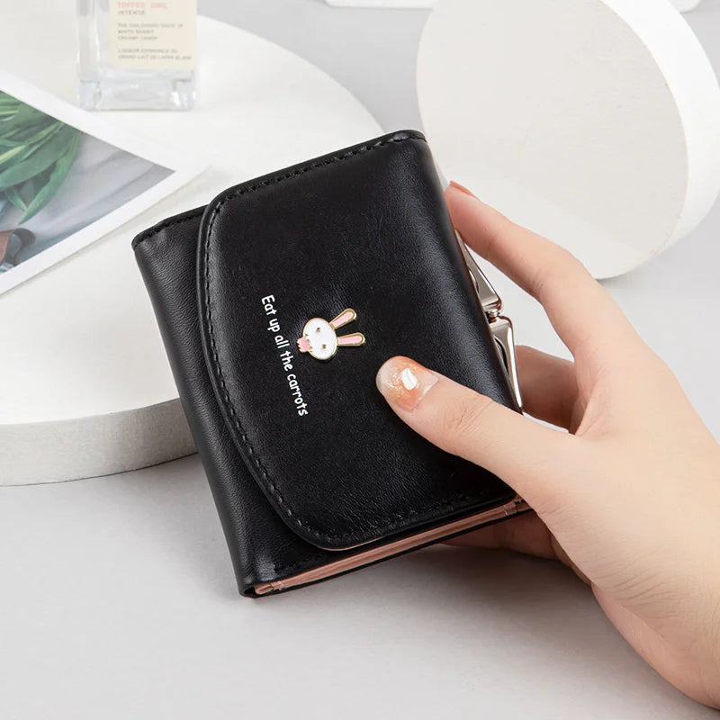Women's Short Rabbit Lock Wallet PU Leather Coin Bag