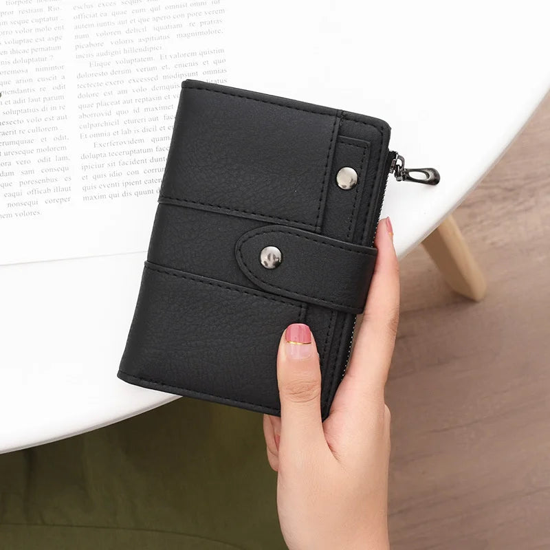 Short Card Snap Student Wallet, Litchi Pattern, Zero Wallet