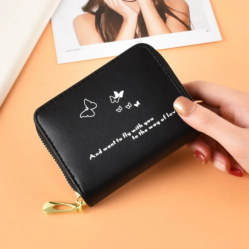 Small Anti-Theft Zipper Wallet for Women, Printed Design