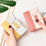 Small Floral Print Women's Wallet, Short Version, Three Fold Buckle