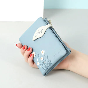 Small Daisy Print Leather Wallet Women Short Creative Soft Texture Card Holder