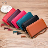 Women Tassel Layer Leather RFID Wallet Purse