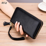 Women Tassel Layer Leather RFID Wallet Purse