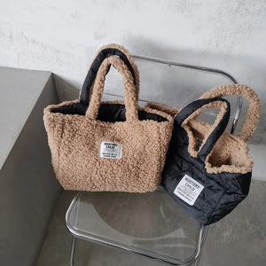 Cozy Lambswool Tote Women Shoulder Bag for Winter