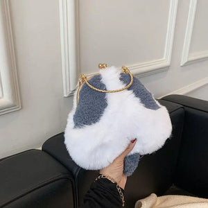 Warm Plush Clip Handbags Women's Plush Shoulder Crossbody Bag