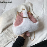 Warm Plush Clip Handbags Women's Plush Shoulder Crossbody Bag