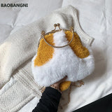Warm Plush Clip Handbags Women's Plush Shoulder Crossbody Bag