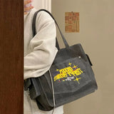 Canvas Embroidered Letters Vintage Tote Shoulder Bag