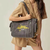 Canvas Embroidered Letters Vintage Tote Shoulder Bag