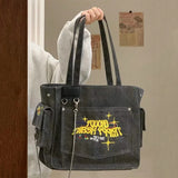 Canvas Embroidered Letters Vintage Tote Shoulder Bag
