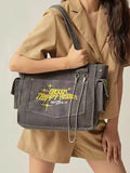 Embroidered Letters Shoulder Bag Large Capacity Shopper Tote