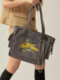 Embroidered Letters Shoulder Bag Large Capacity Shopper Tote