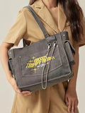 Embroidered Letters Shoulder Bag Large Capacity Shopper Tote
