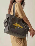 Embroidered Letters Shoulder Bag Large Capacity Shopper Tote