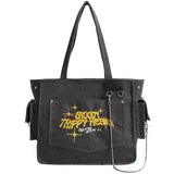 Embroidered Letters Shoulder Bag Large Capacity Shopper Tote