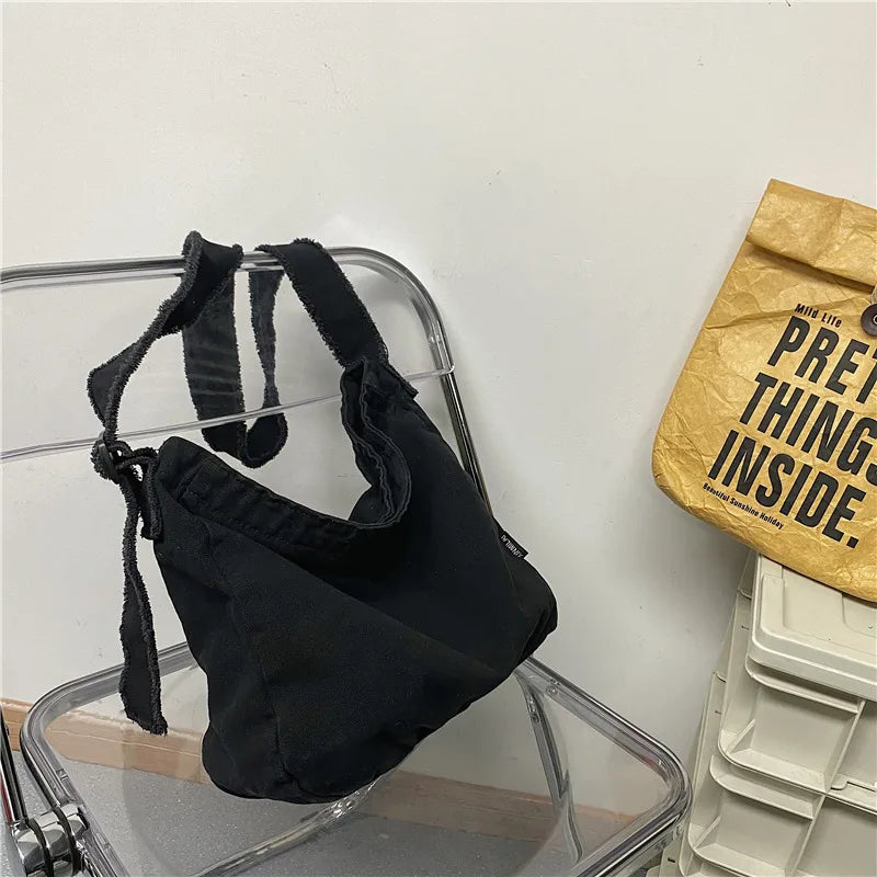 Canvas Shoulder Bag for Students, Lazy Wind Messenger Bag