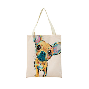 Watercolor Chihuahua Dog Print Shopping Bag Foldable Eco Friendly Gift