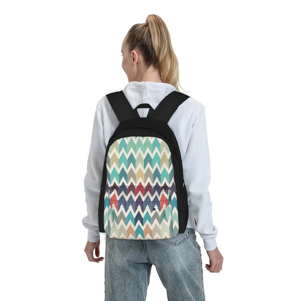 Watercolor Chevron Pattern Backpacks Men Women Manga Bags