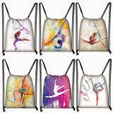 Watercolor Gymnastics Art Print Drawstring Backpack Women Girls Daypack