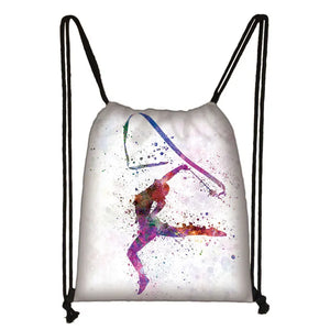Watercolor Gymnastics Art Print Drawstring Backpack Women Girls Daypack