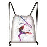 Watercolor Gymnastics Art Print Drawstring Backpack Women Girls Daypack